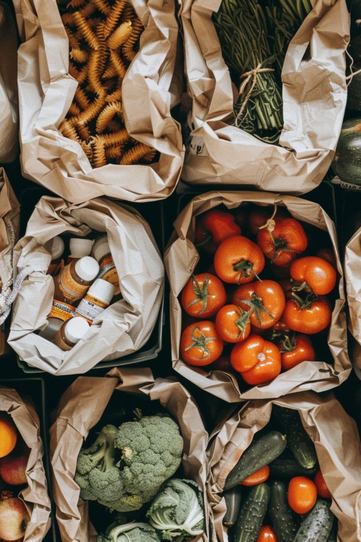 Paper bags filled with fresh local produce